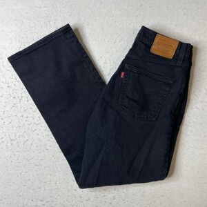 Levis Premium Ribcage Straight Leg Jeans Black Denim Size 26 High Rise Stretch